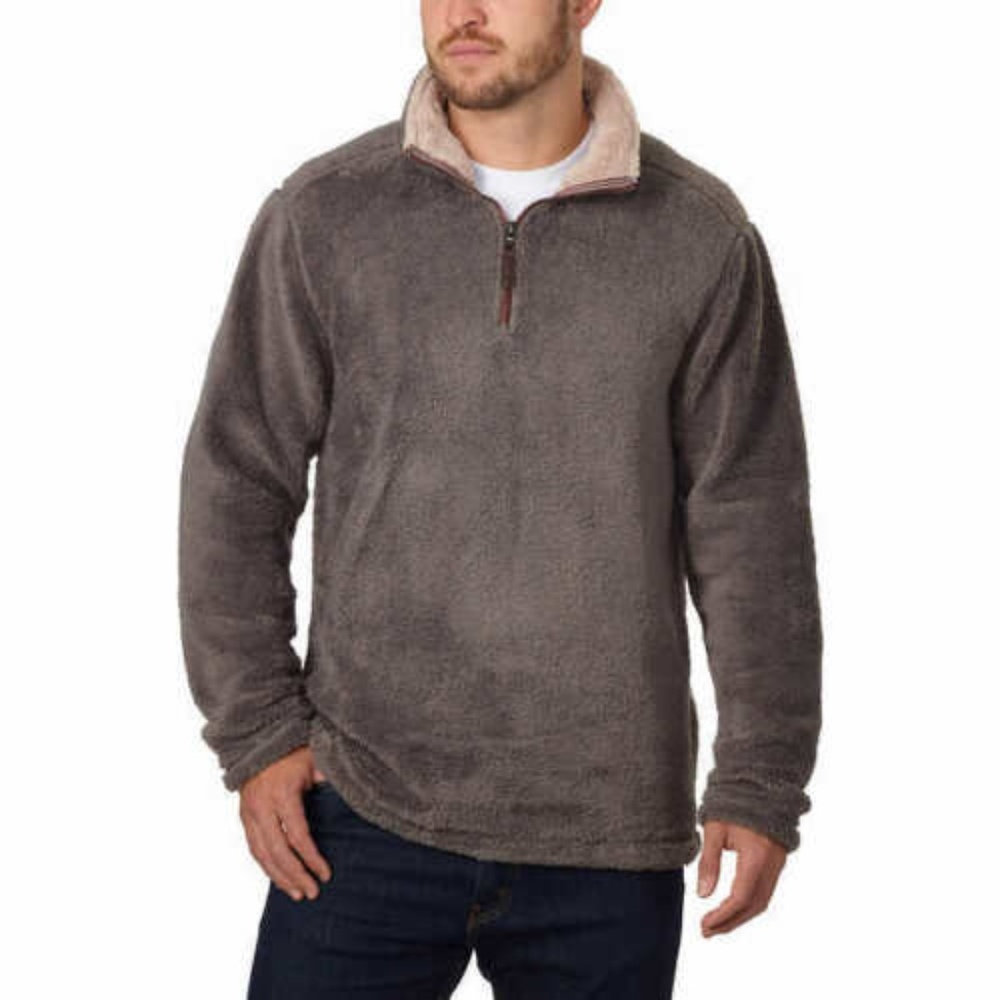 Trinity Men's New 1/4 Zip Faux Fur Plush Pullover